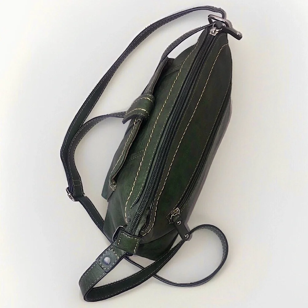 BOC Dark Olive Green Crossbody Adjustable Strap Silver Hardware Zipper Pockets